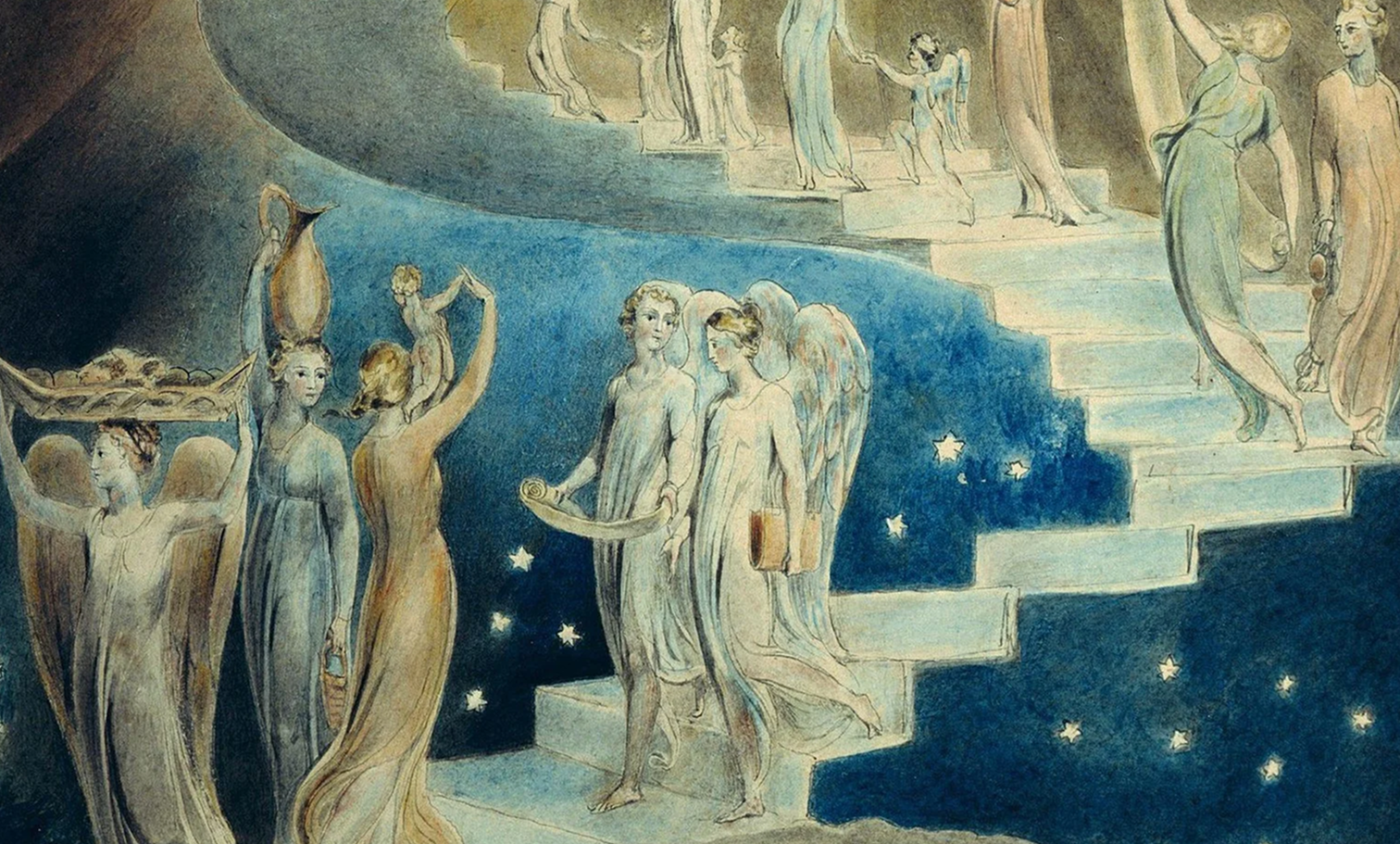 Painting by William Blake titled Jacob's Ladder