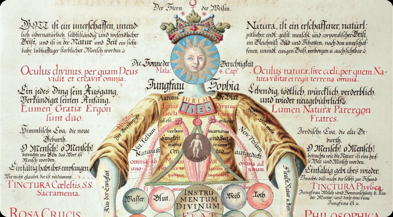 Alchemistische afbeelding met tekst